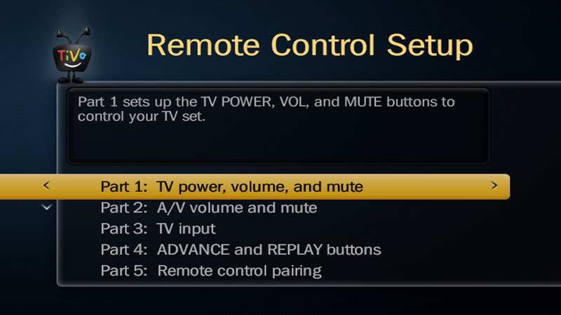 tivo remote program control setup instructions power screen volume central messages follow