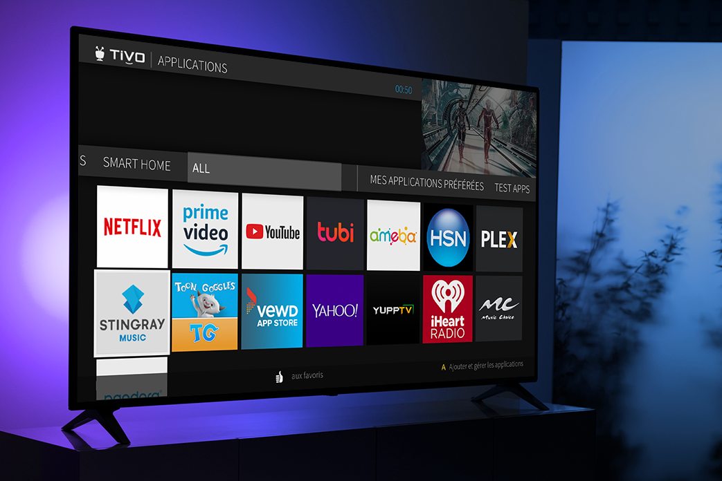 Image of TV screen showing TiVo Apps home screen