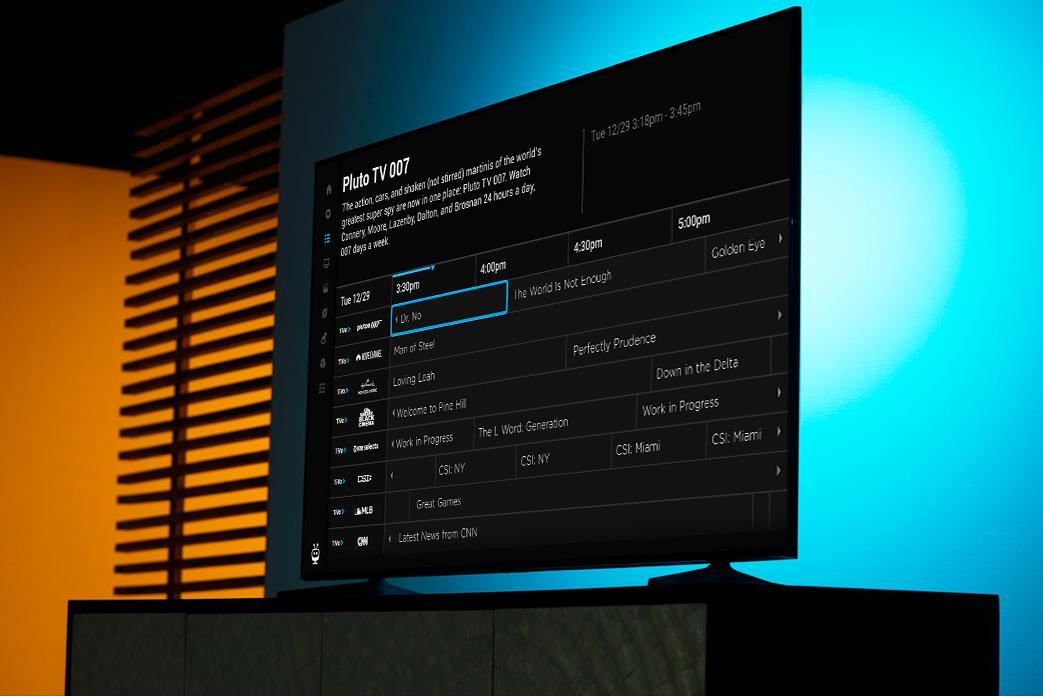 tv showing guide with pluto tv selected