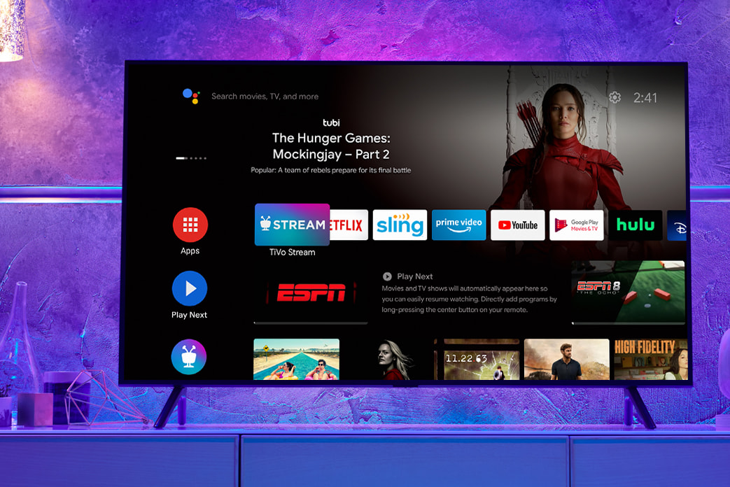 An image of a TV showing the Stream 4K apps home screen