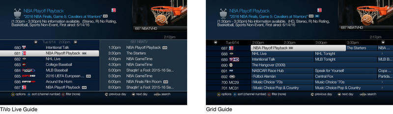 tivo live guide vs grid guide