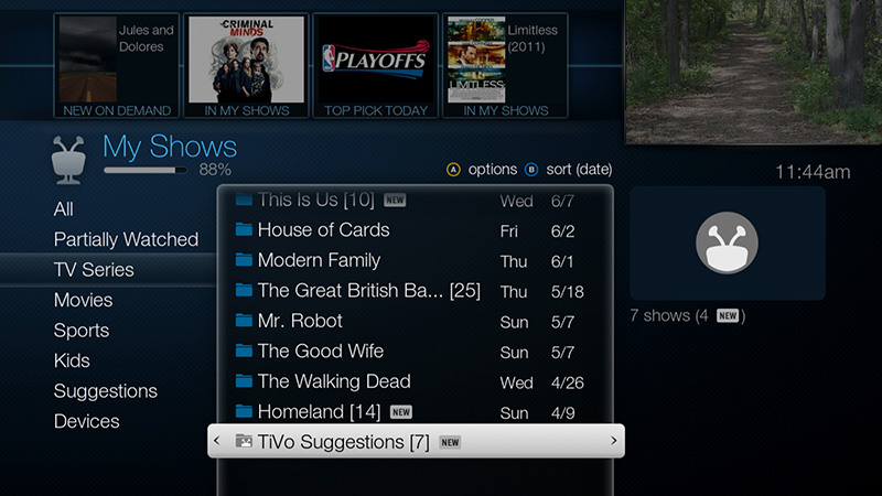 my shows suggestions folder screen