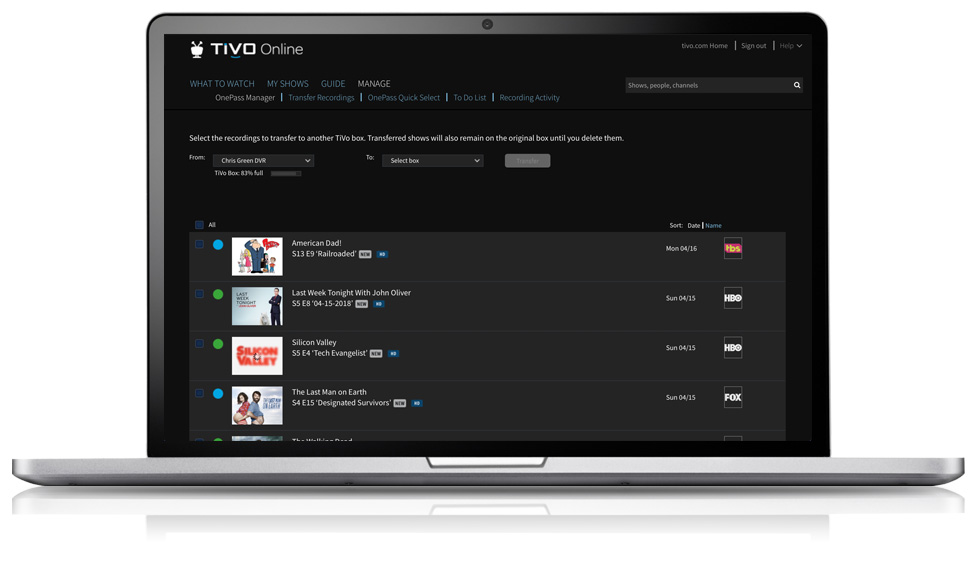 tivo online transfer recordings