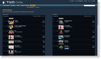 screenshot of tivo online sessions manager
