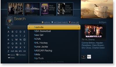 screenshot of roamio search screen